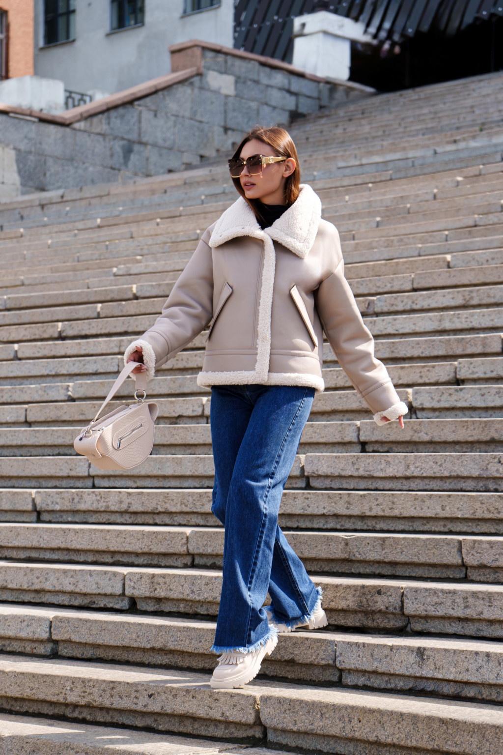 Зимняя дубленка Mila Nova Д-206  бежевый — изображение 5