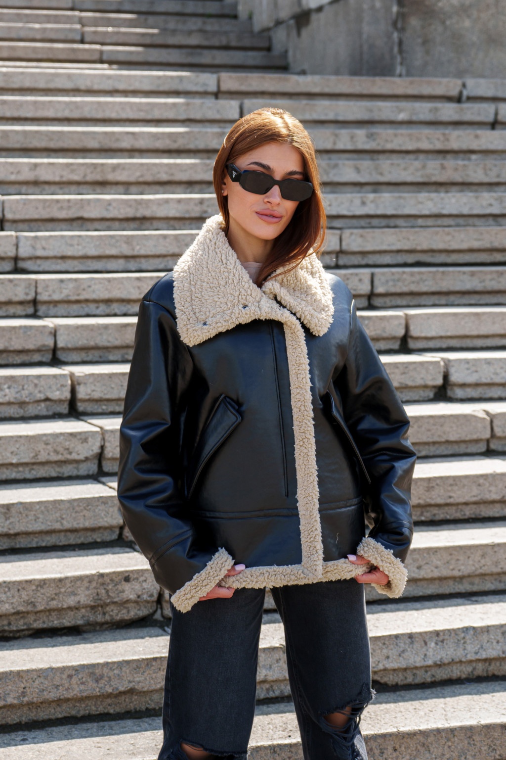 Зимняя дубленка Mila Nova Д-206  черный+бежевый — изображение 4