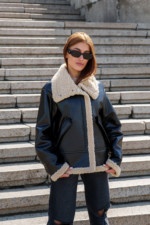 Зимняя дубленка Mila Nova Д-206  черный+бежевый — изображение 4