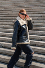 Зимняя дубленка Mila Nova Д-206  черный+бежевый — изображение 5