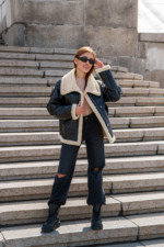 Зимняя дубленка Mila Nova Д-206  черный+бежевый — изображение 2