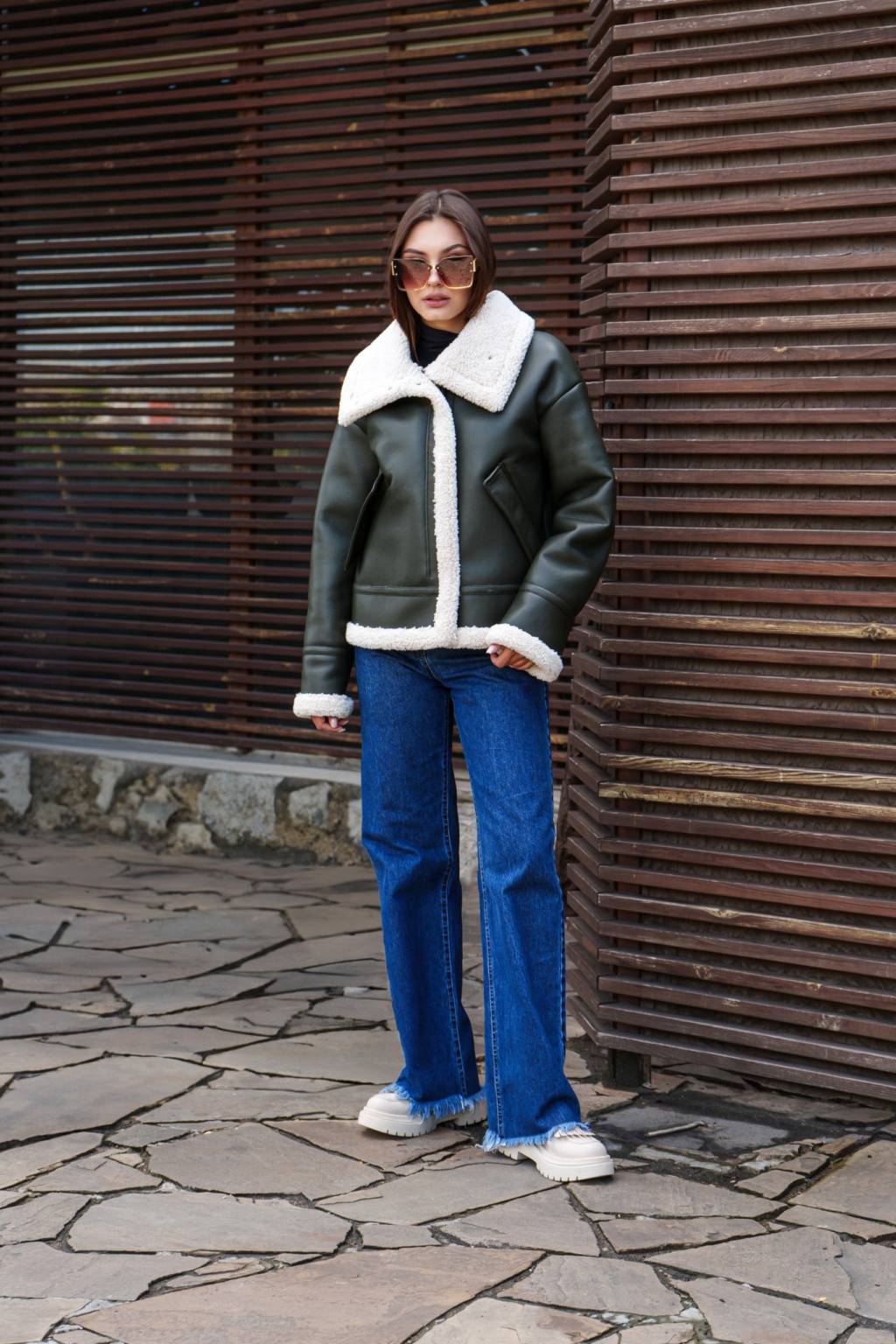 Зимняя дубленка Mila Nova Д-206  хаки — изображение 1