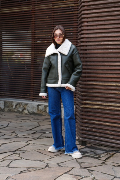 Зимняя дубленка Mila Nova Д-206  хаки