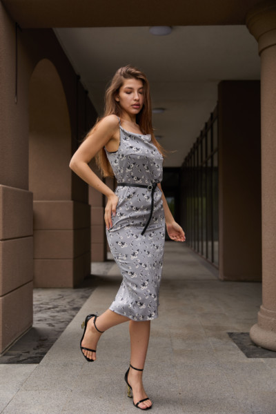 Летнее платье Mila Nova Ф-119 серый цветок