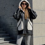 Зимняя дубленка Mila Nova Д-209  черный+белый