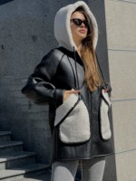 Зимняя дубленка Mila Nova Д-209  черный+белый — изображение 3