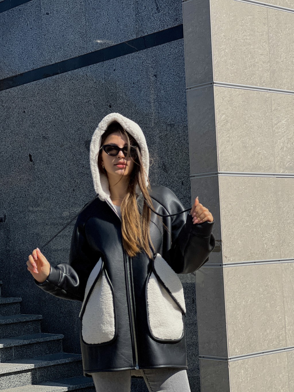 Зимняя дубленка Mila Nova Д-209  черный+белый — изображение 4