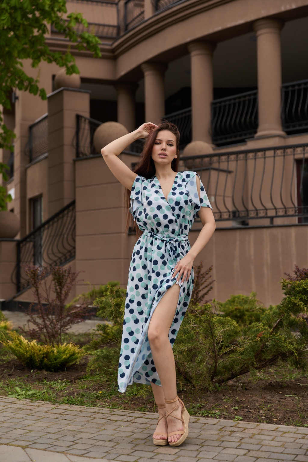 Летнее платье Mila Nova Ф-93 бирюзовый горох — изображение 1