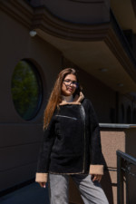 Зимняя дубленка Mila Nova  Д-232  черный+бежевый