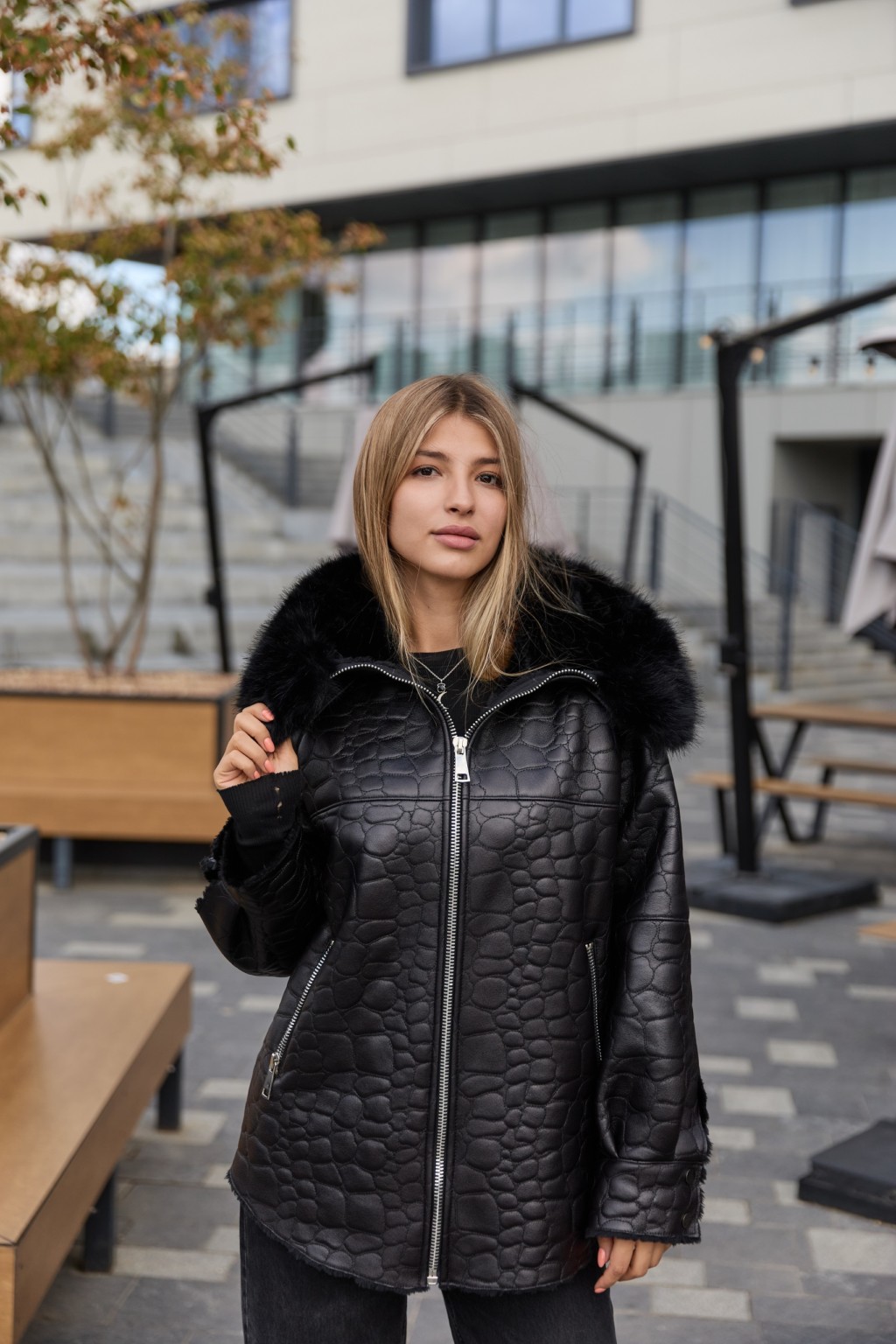 D-223black_1 Зимняя дубленка Mila Nova Д-223 черный — изображение 1