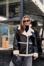 Зимняя дубленка Mila Nova Д-211 черный+бежевый