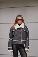 Зимняя дубленка Mila Nova Д-228 графит — изображение 3