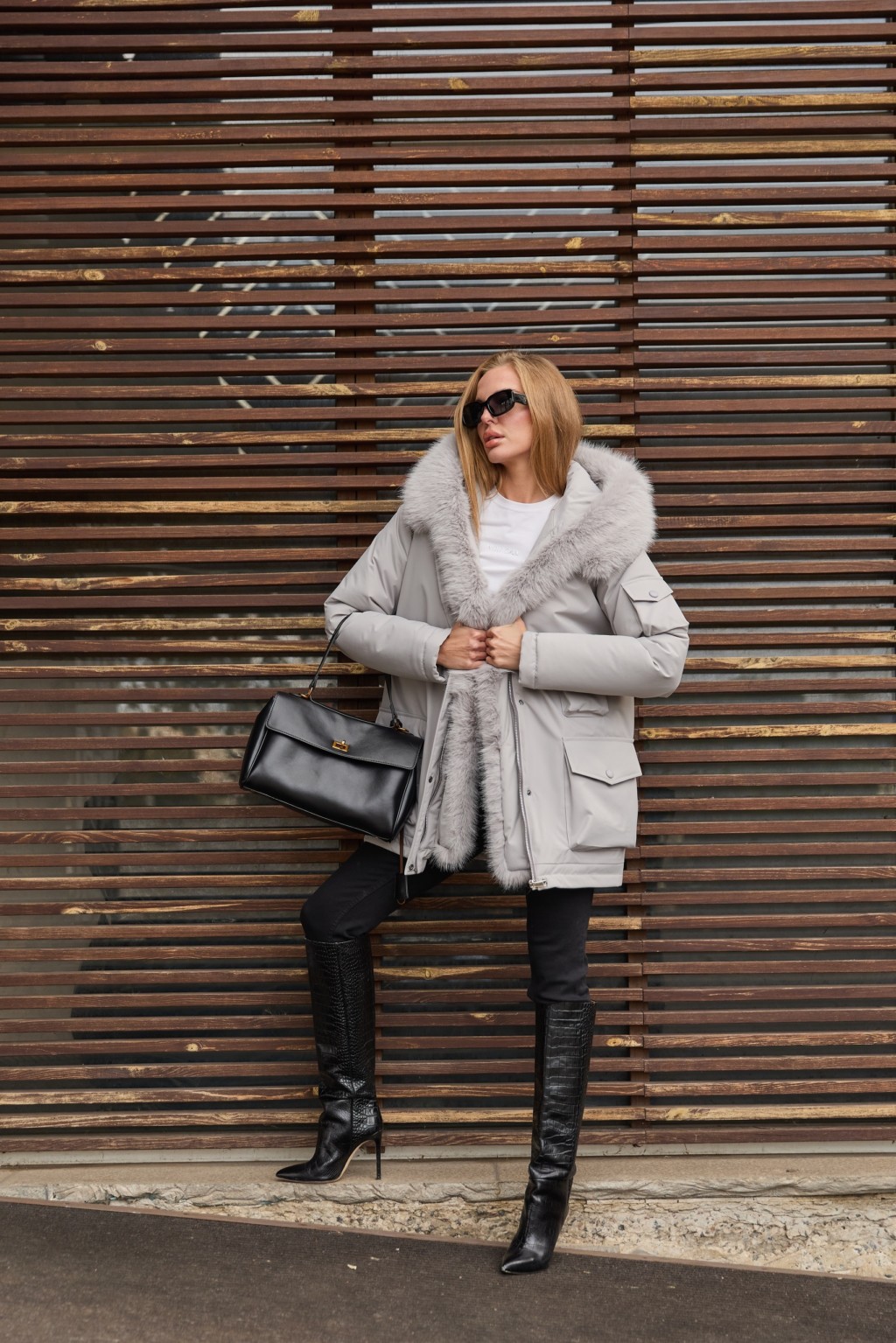 Зимняя куртка-парка К-342 серый — изображение 9