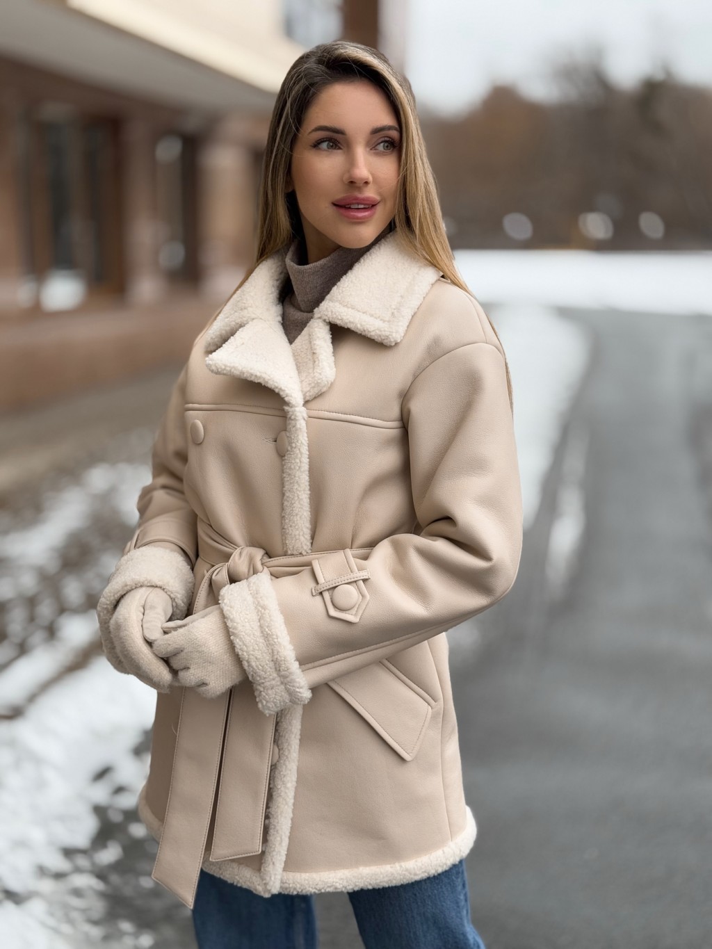 Зимняя дубленка Mila Nova Д-239 бежевый — изображение 3