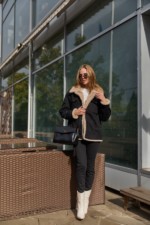 Евро-зима куртка Mila Nova  К-312 черный+бежевый — изображение 5