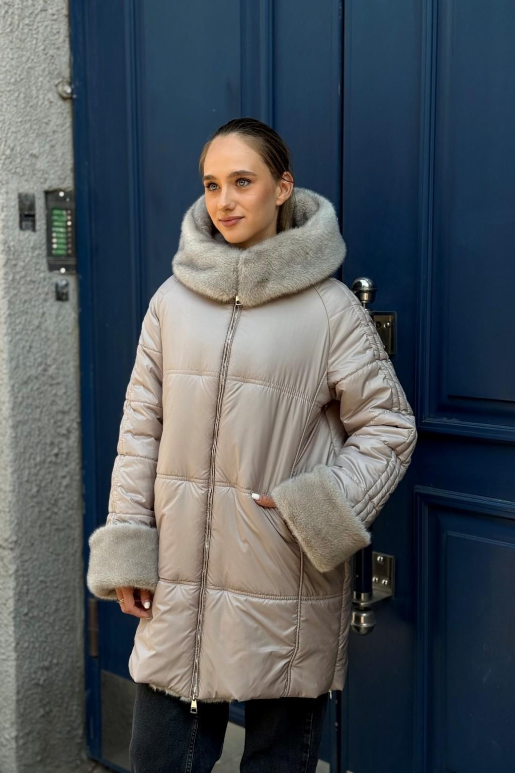 Зимняя куртка Mila Nova ПВ-383 серо-бежевый — изображение 2