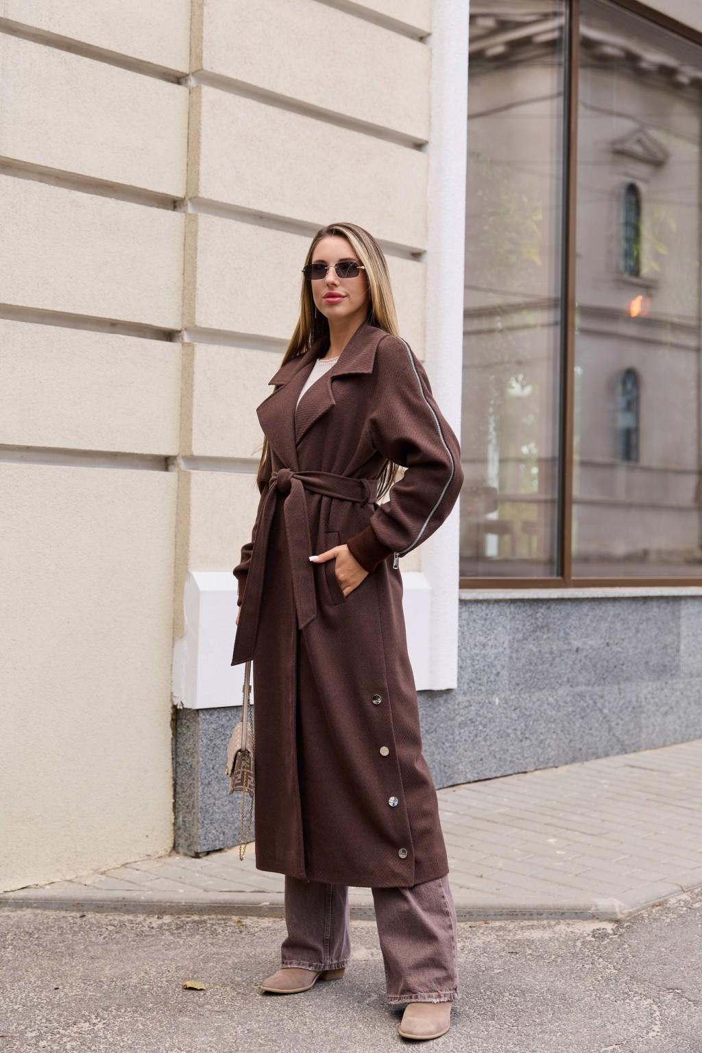 PV-384chokolad-3 Демисезонное пальто Mila Nova ПВ-384 шоколад — изображение 1