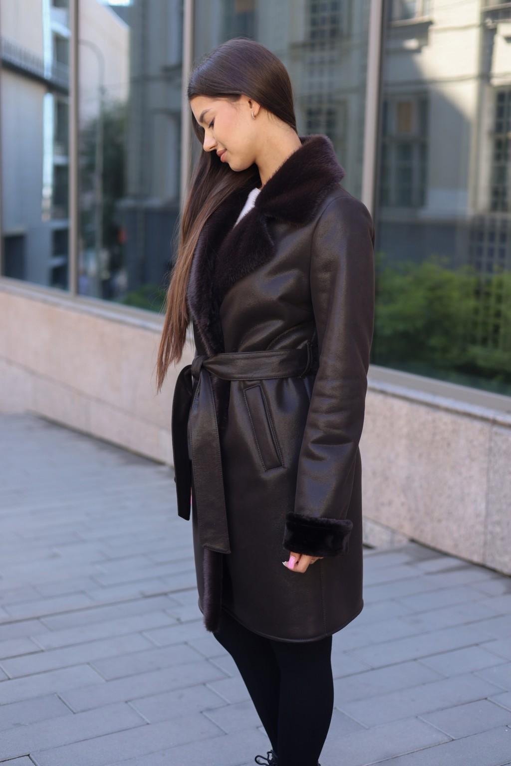 Зимняя дубленка Mila Nova Д-247 шоколад — изображение 3