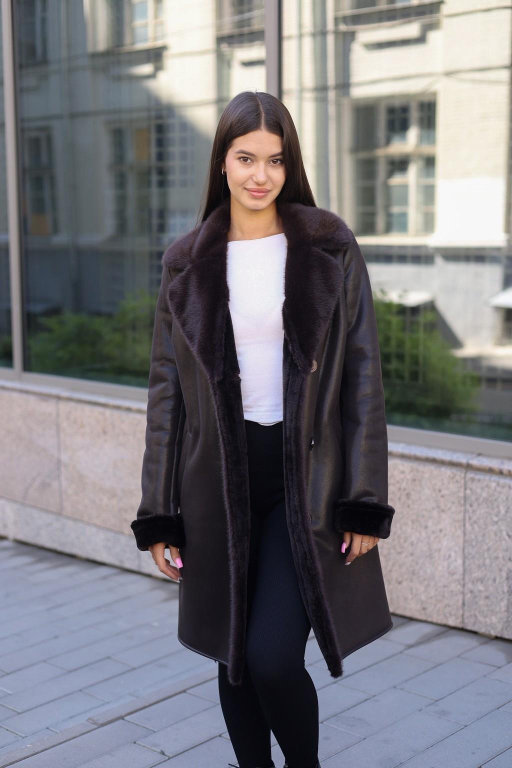 Зимняя дубленка Mila Nova Д-247 шоколад — изображение 2