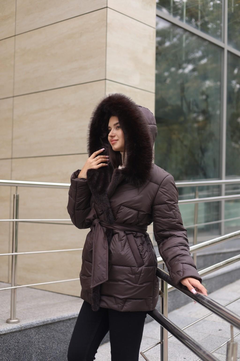 Зимняя куртка Mila Nova К-374 шоколадный — изображение 4