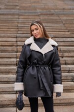 Зимняя дубленка Mila Nova Д-238 черный+бежевый