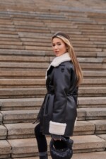 Зимняя дубленка Mila Nova Д-238 черный+бежевый — изображение 4