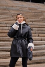 Зимняя дубленка Mila Nova Д-238 черный+бежевый — изображение 5