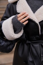 Зимняя дубленка Mila Nova Д-238 черный+бежевый — изображение 6