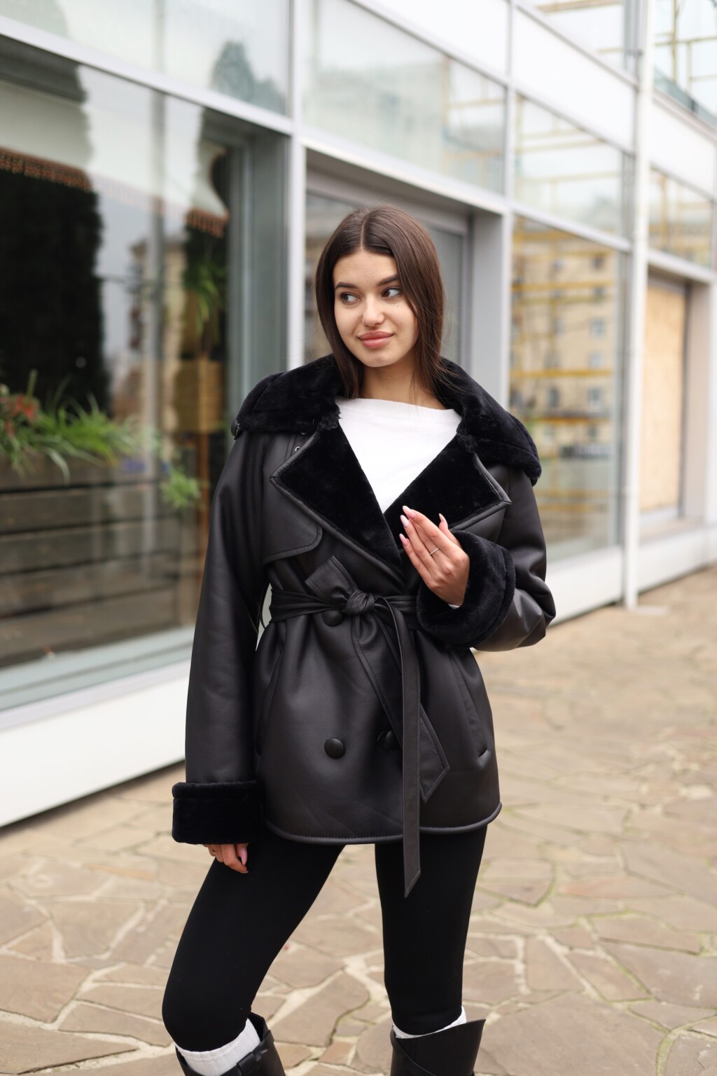 Зимняя дубленка Mila Nova Д-238кор черный+черный — изображение 3