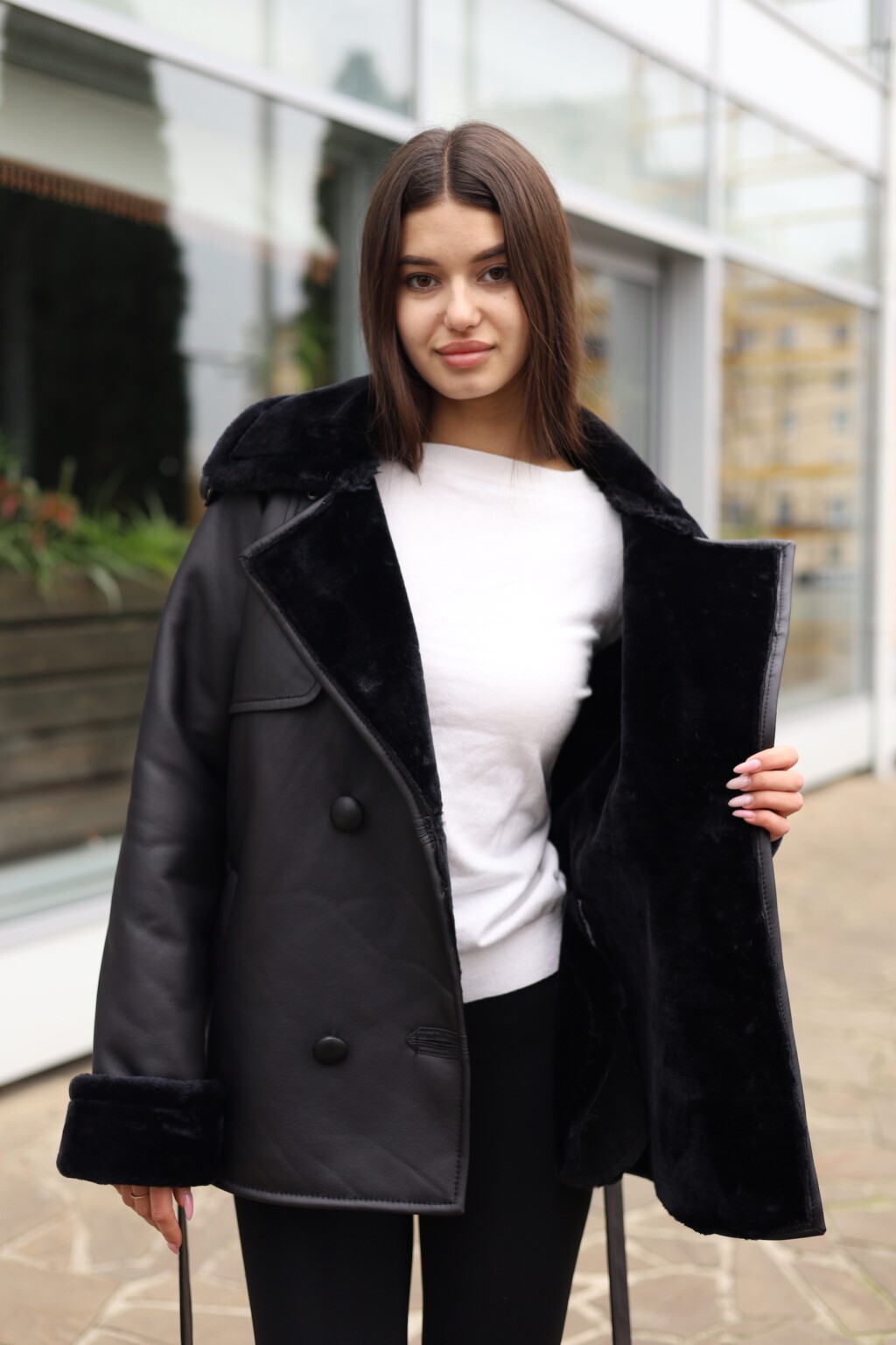 Зимняя дубленка Mila Nova Д-238кор черный+черный — изображение 7