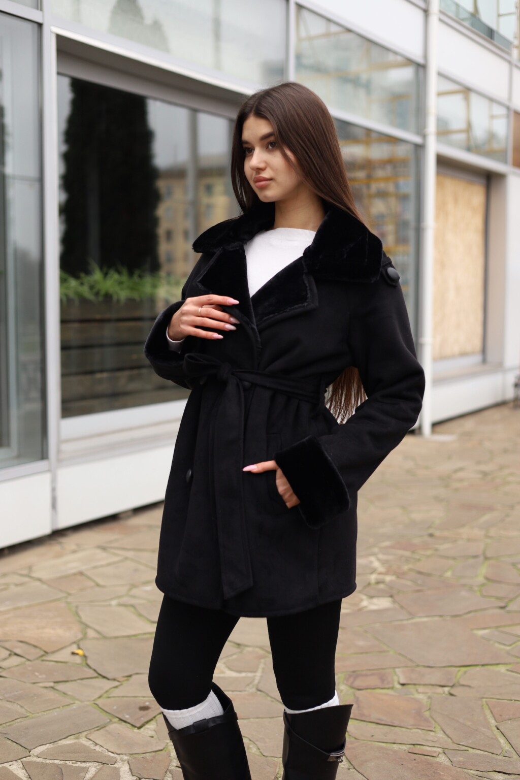 Зимняя дубленка Mila Nova Д-238ех черный — изображение 3