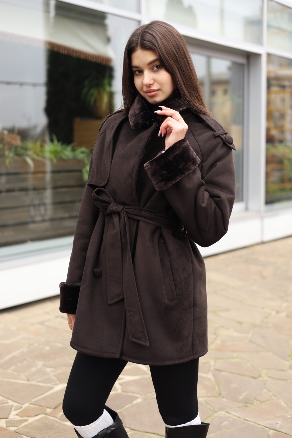 Зимняя дубленка Mila Nova Д-238ex шоколад — изображение 2