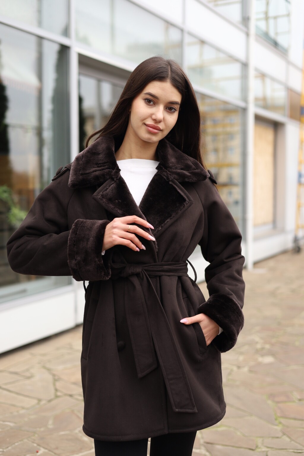 Зимняя дубленка Mila Nova Д-238ex шоколад — изображение 3