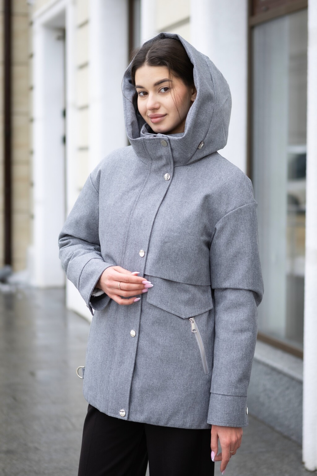 Демисезонная куртка Mila Nova К-381 серый — изображение 3