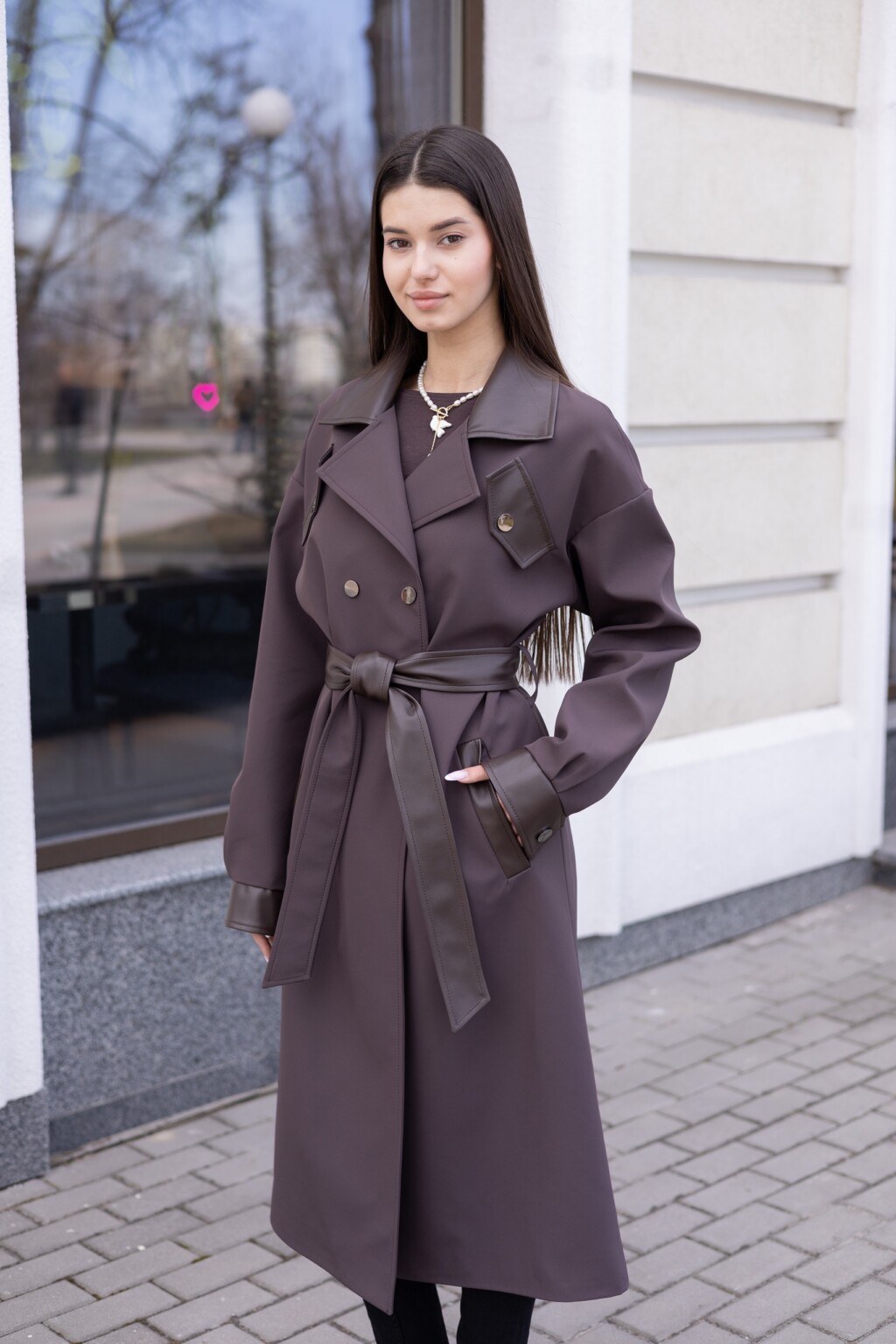 Демисезонный Тренч Mila Nova Q-111 шоколад — изображение 3